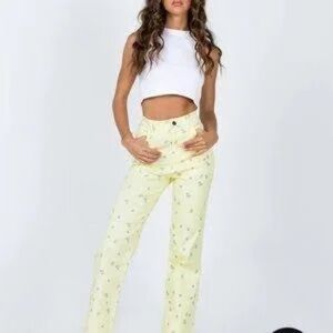 PRINCESS POLLY Ivy Floral Yellow Straight Leg Jeans, Size 4